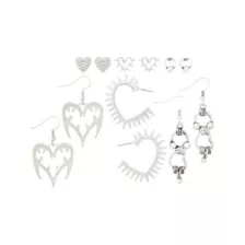 Multi-Pack Silver-Tone Pave Heart Earrings - 6 Pack at Spencer's