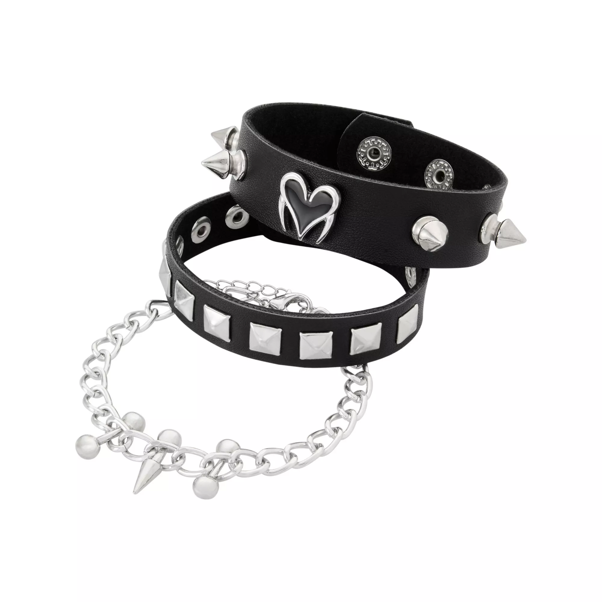 Multi-Pack Heart Spike Cuff Bracelets - 3 Pack