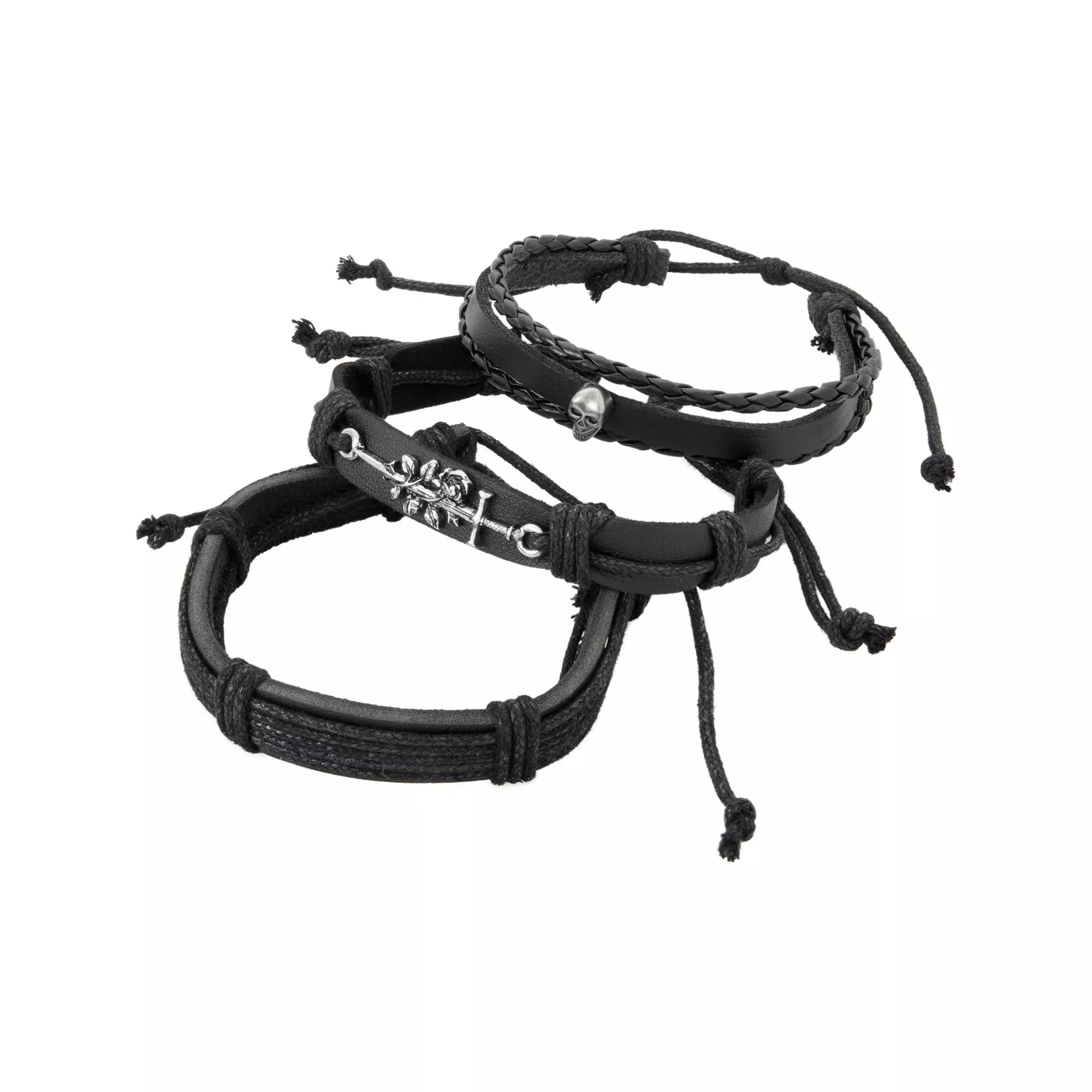 Multi-Pack Skull Sword Cord Cuff Bracelets - 3 Pack