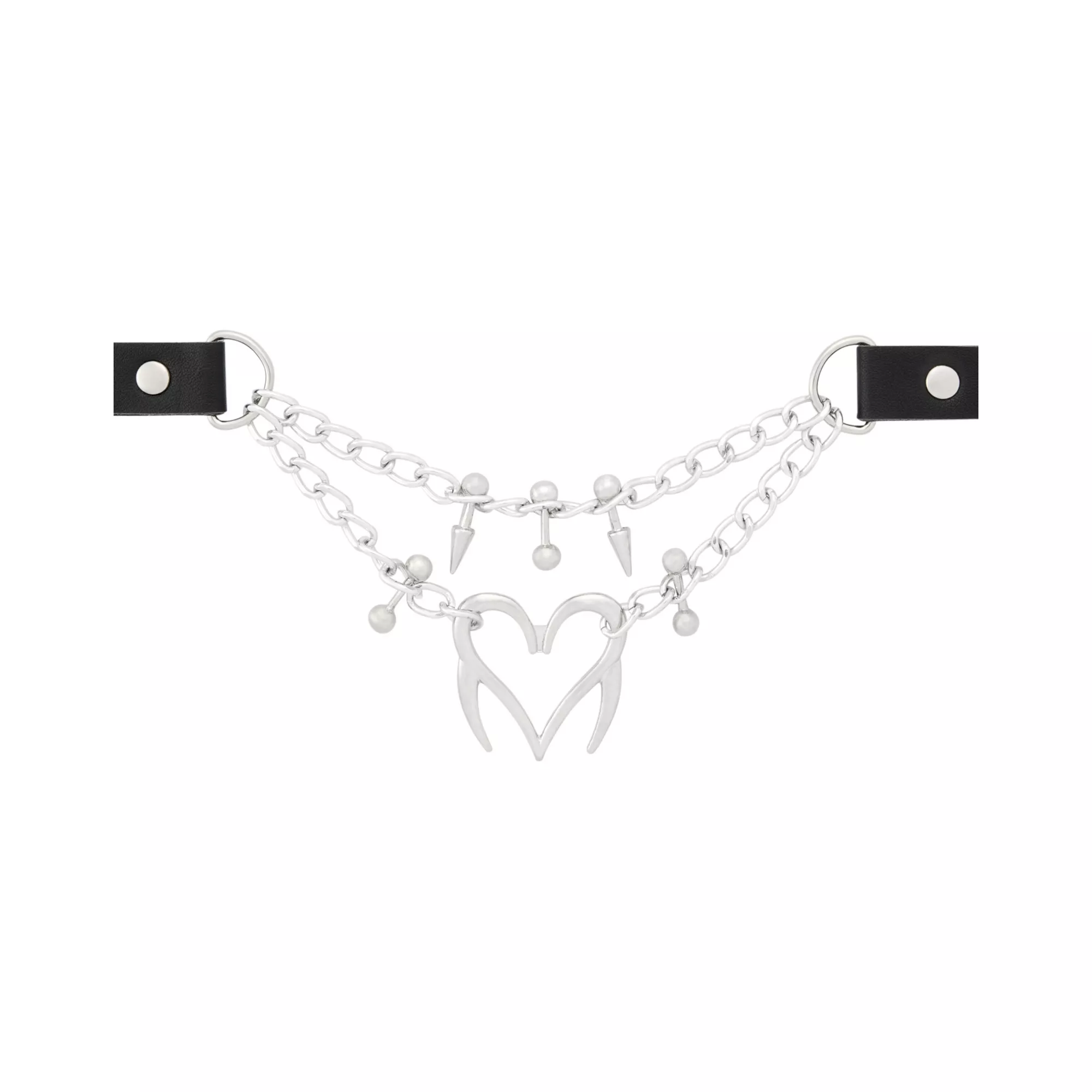 Spike Heart Barbell 2-Row Chain Choker Necklace