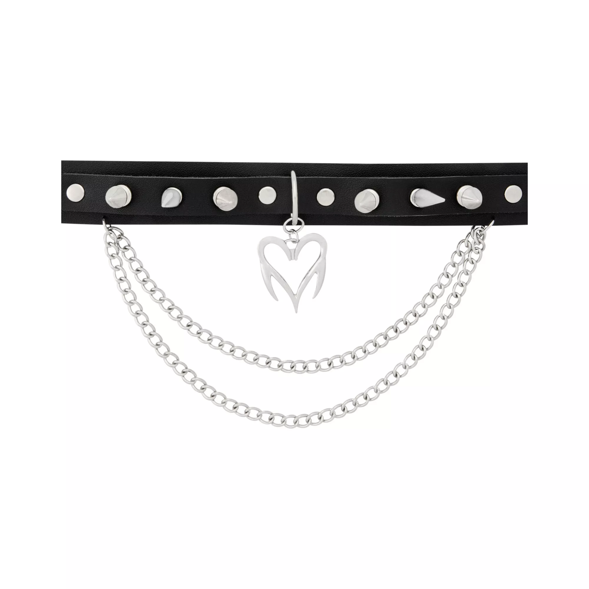 Spike Heart Draped Double Chain Choker Necklace