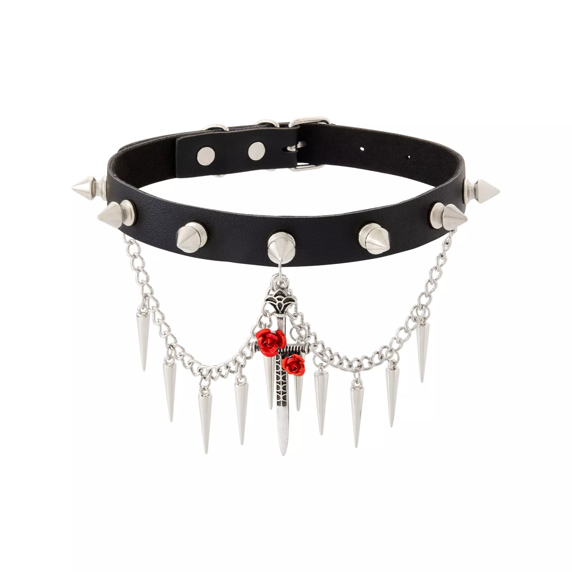 Rose Sword Spike Draped Chain Choker Necklace