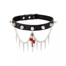 Rose Sword Spike Draped Chain Choker Necklace at Spencer's