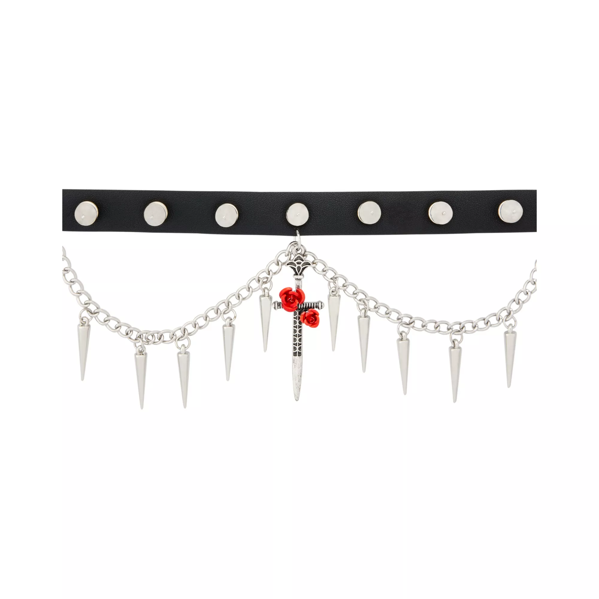 Rose Sword Spike Draped Chain Choker Necklace