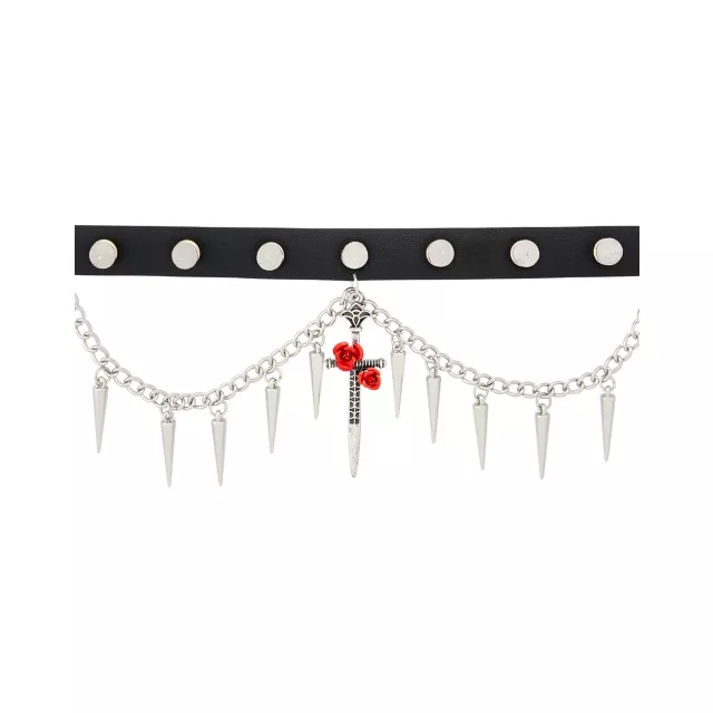 Rose Sword Spike Draped Chain Choker Necklace at Spencer's