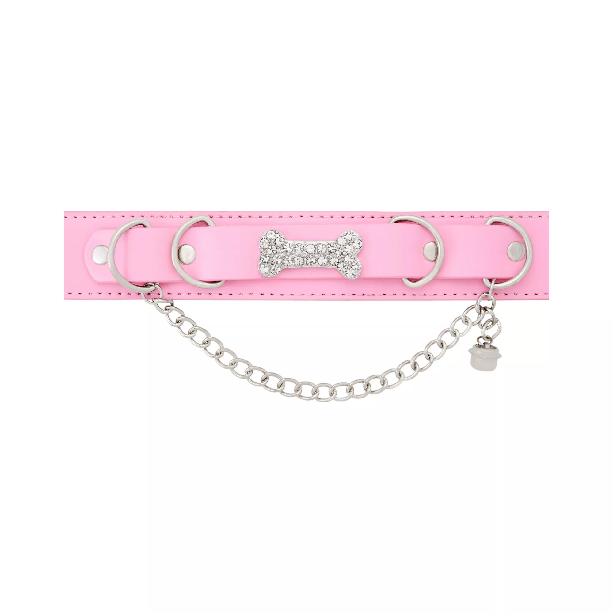 Pink and Silver-Tone Belled Dog Collar Choker Necklace