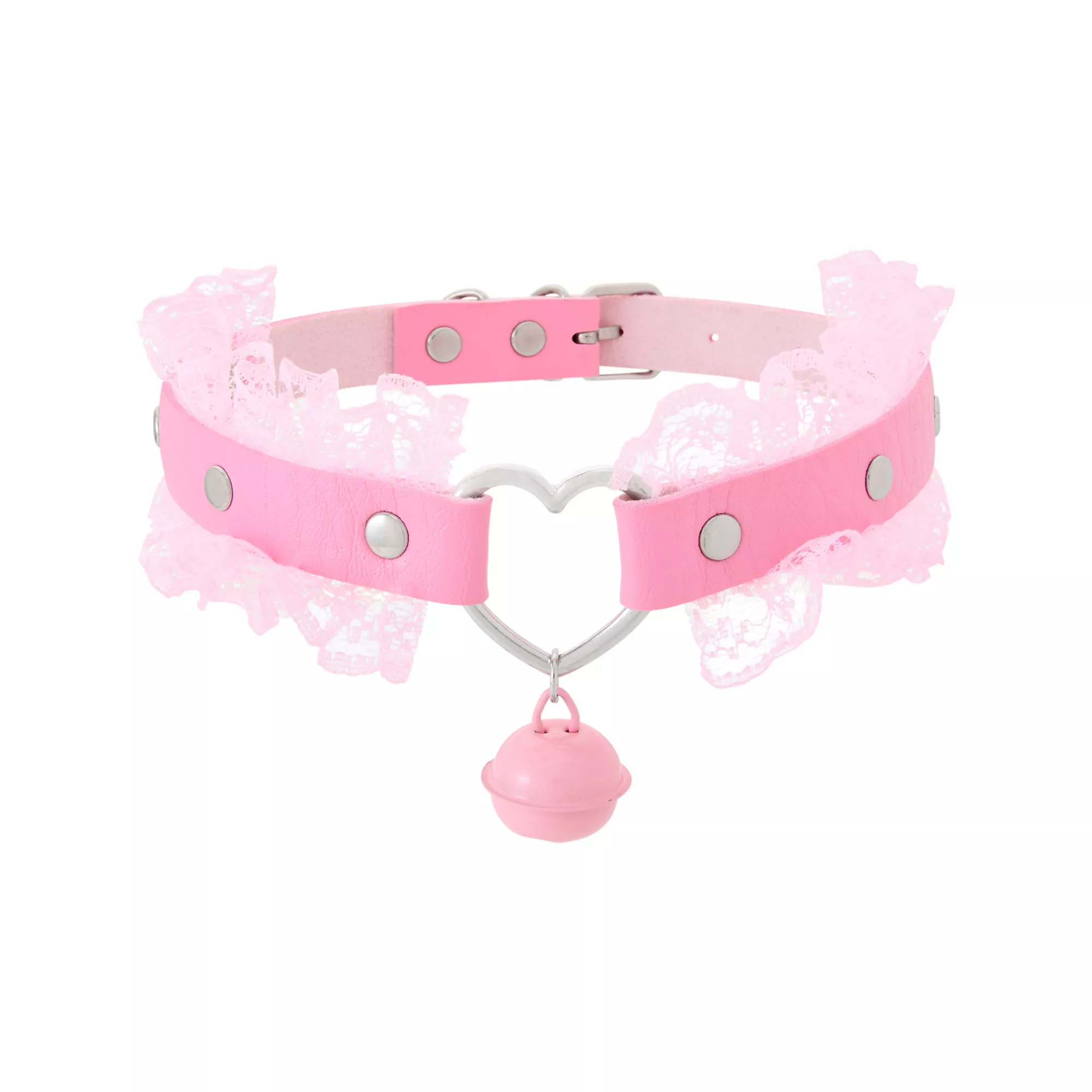 Pink Heart Charm Lace Choker Necklace