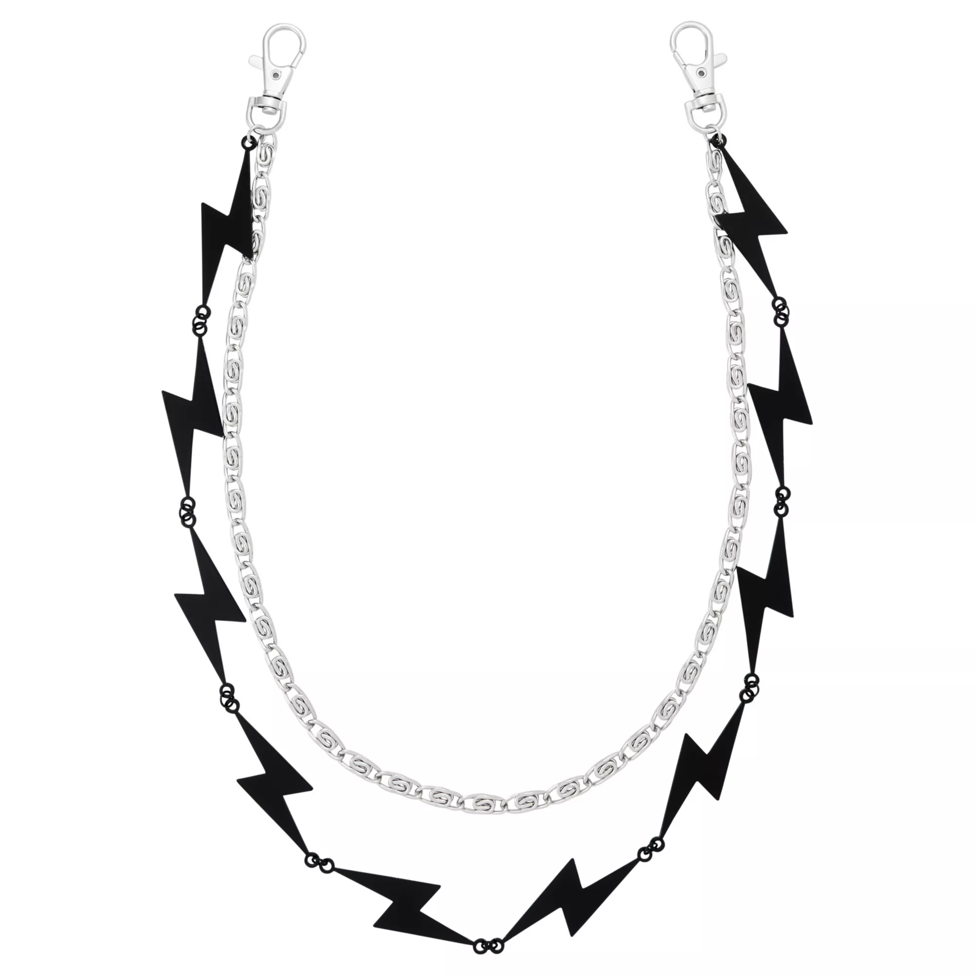 Lightning Bolt Black and Silver-Tone 2-Row Wallet Chain
