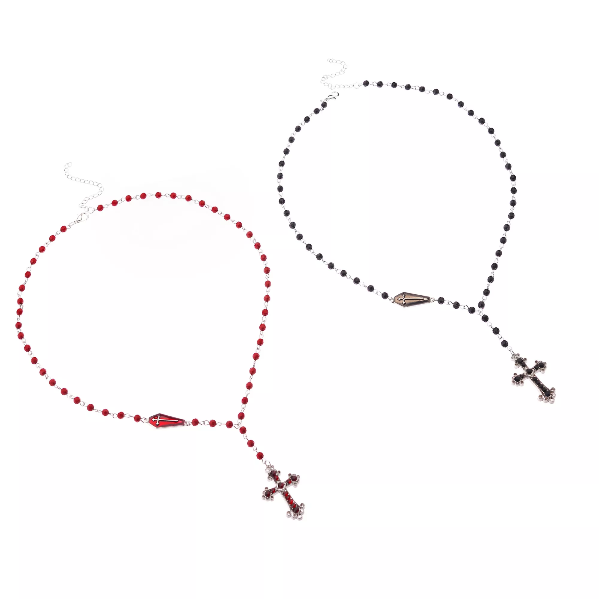 Black and Red Gothic Cross Rosary Best Friend Necklace Set
