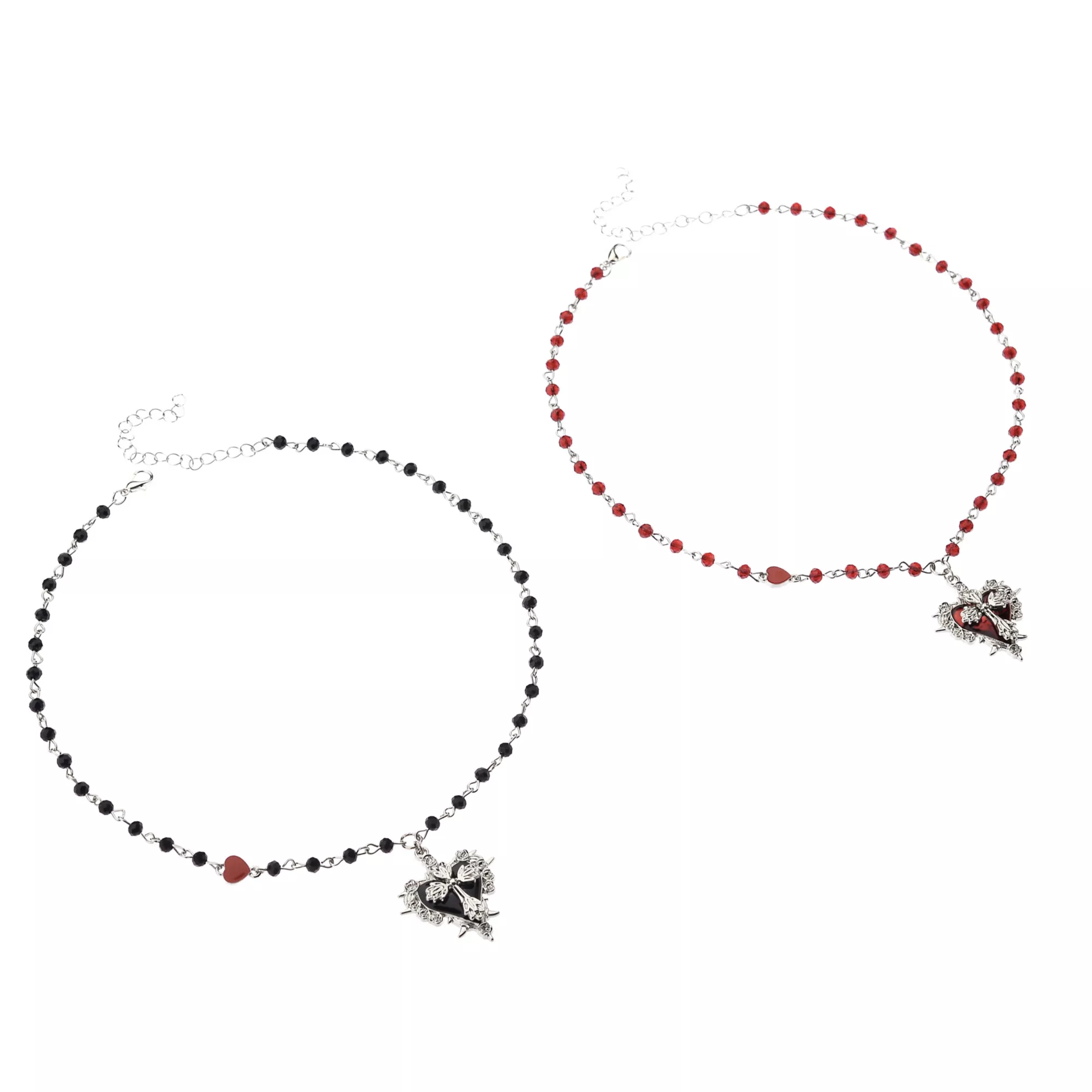 Black and Red Gothic Heart Best Friend Necklace Set