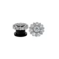 CZ Silver-Tone Titanium Flower Screw Fit Plugs at Spencer's