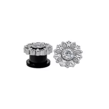 CZ Silver-Tone Titanium Flower Screw Fit Plugs at Spencer's