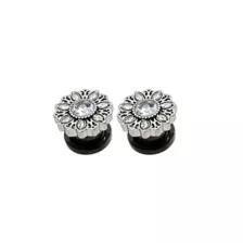 CZ Silver-Tone Titanium Flower Screw Fit Plugs at Spencer's