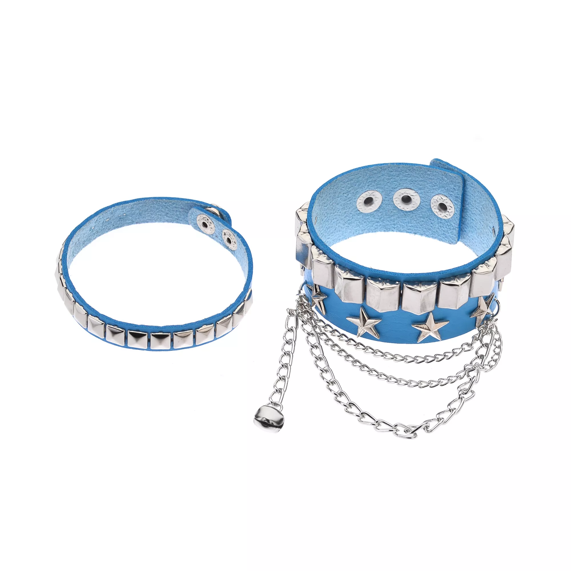 Silver-Tone Star Studded Drop Chain Cuff Bracelets