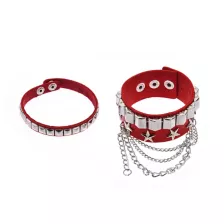 Red and Silver-Tone Star Studded Drop Chain Cuff Bracelets - 2 Pack at Spencer's