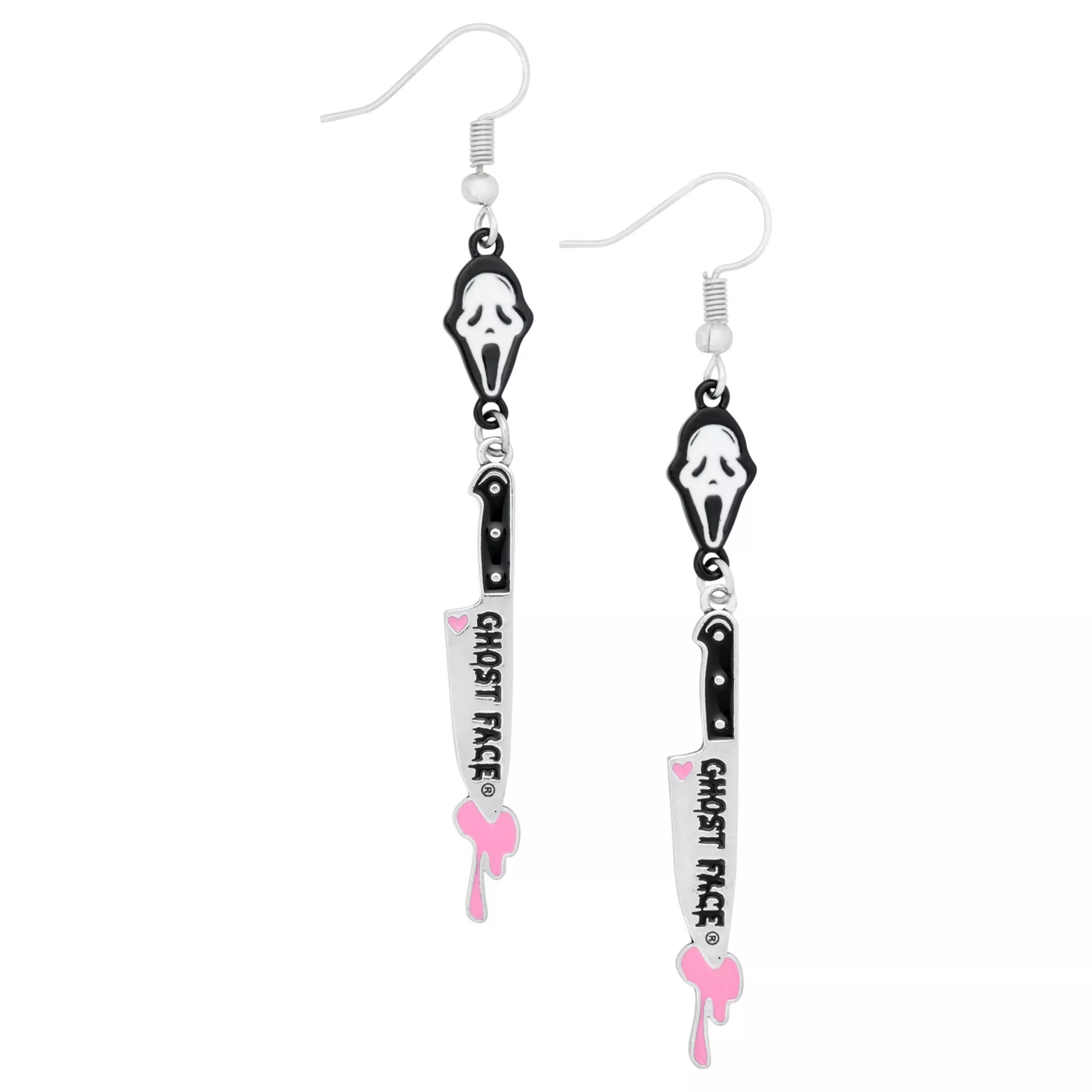 Ghost Face Pink Knife Dangle Earrings