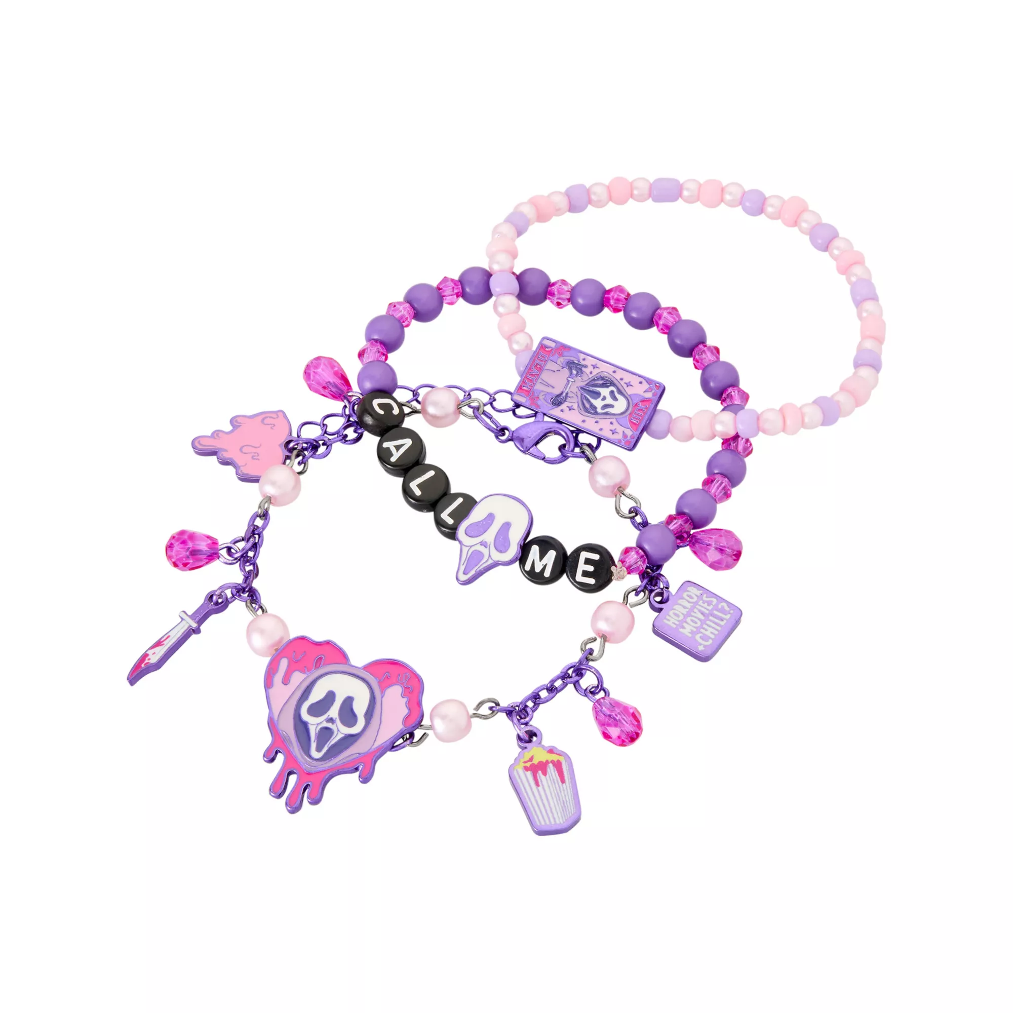 Ghost Face Pastel Charm Bracelets - 3 Pack