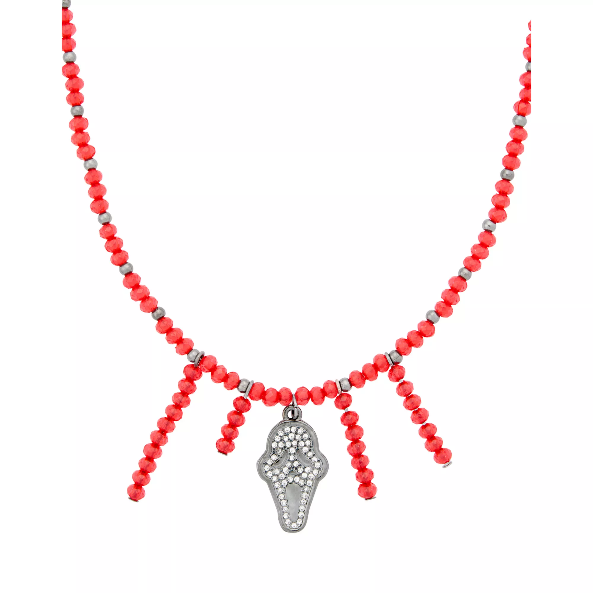 Ghost Face Red Beaded Choker Necklace