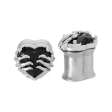 Black Glass Skeletal Hand Heart Silver-Tone Plugs at Spencer's