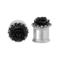 Black Glass Rose Silver-Tone Plugs at Spencer's