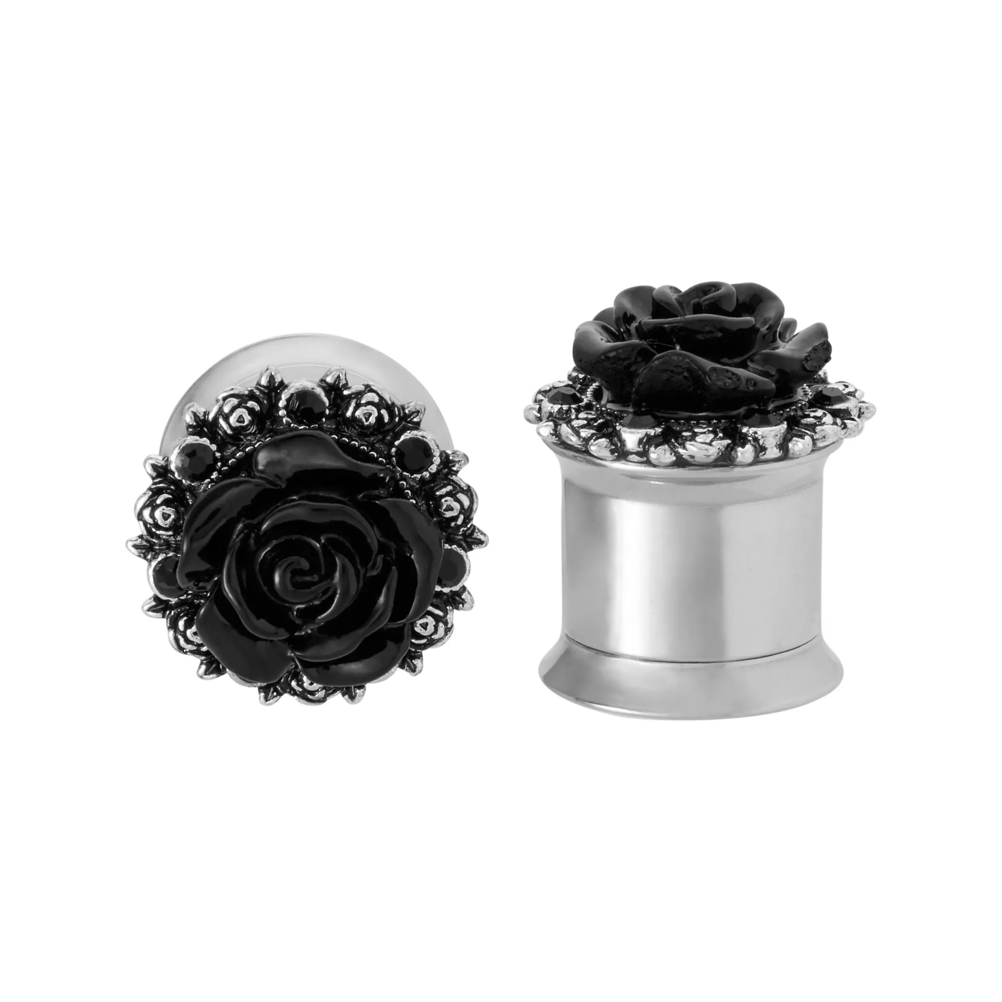 Black Glass Rose Silver-Tone Plugs at Spencer's