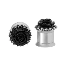 Black Glass Rose Silver-Tone Plugs at Spencer's