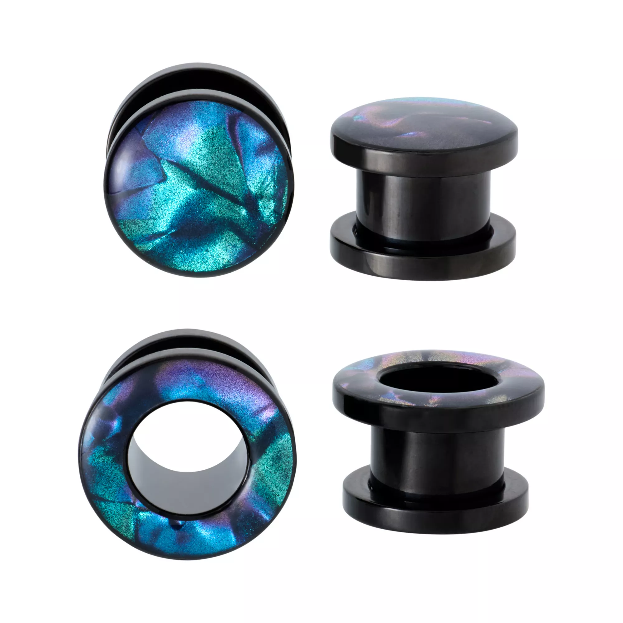Multi-Pack Blue and Black Marble Plugs and Tunnels - 2 Pair at Spencer's