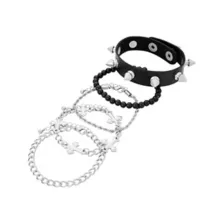 Multi-Pack Beaded Cross Chain and Spiked Cuff Bracelets - 5 Pack at Spencer's