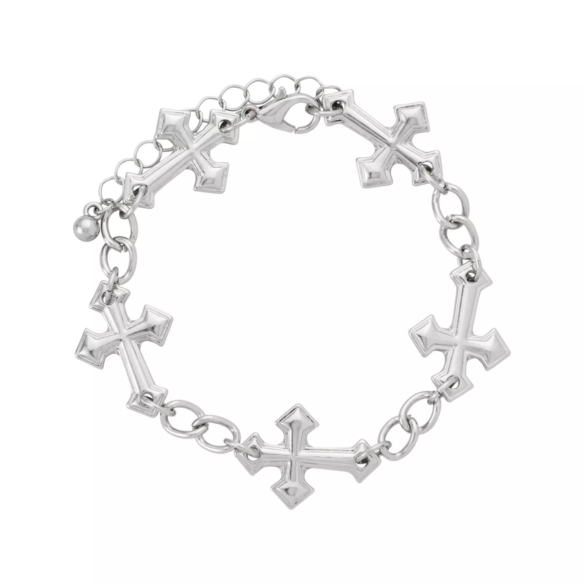 Multi-Pack Beaded Cross Chain and Spiked Cuff Bracelets - 5 Pack
