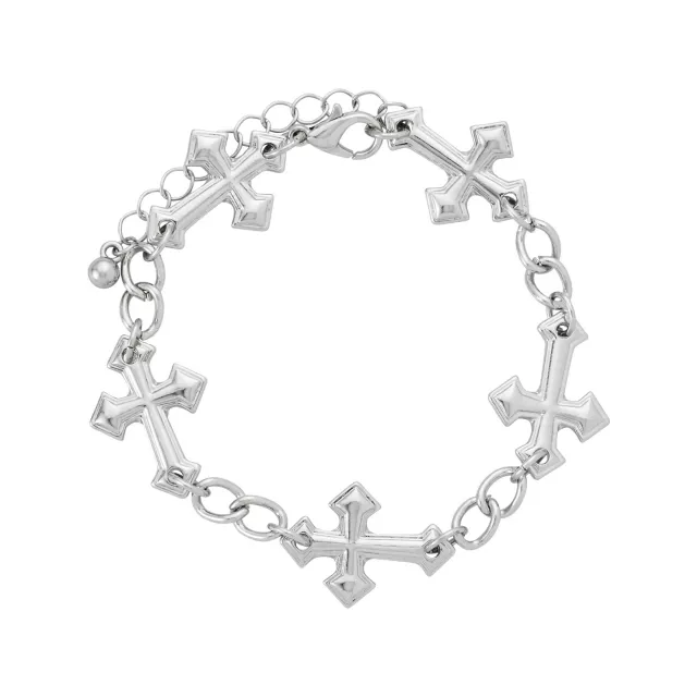 Multi-Pack Beaded Cross Chain and Spiked Cuff Bracelets - 5 Pack at Spencer's