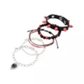 Multi-Pack Black and Red Beaded Heart Chain and Spiked Cuff Bracelets - 5 Pack at Spencer's