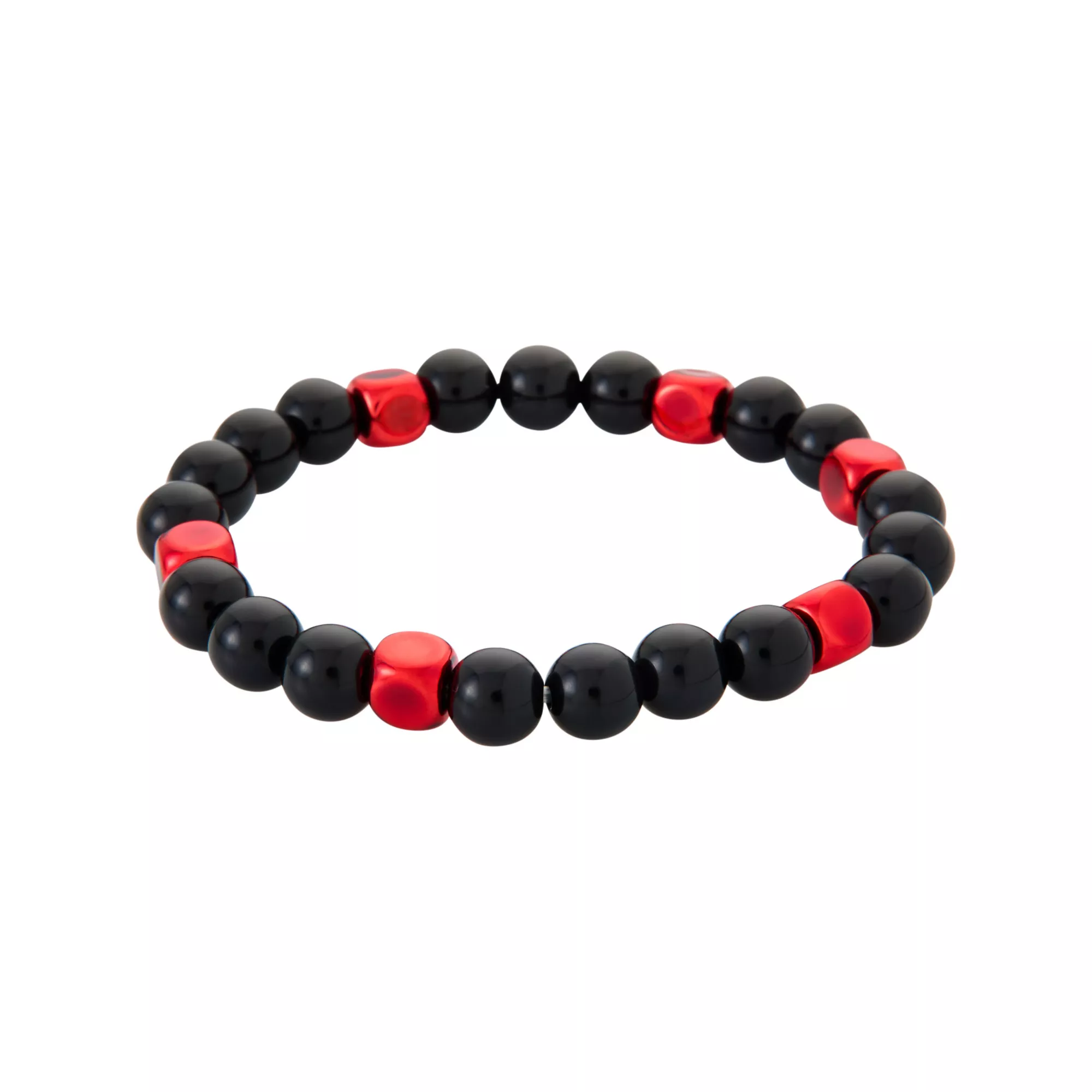 Multi-Pack Black and Red Beaded Heart Chain and Spiked Cuff Bracelets - 5 Pack