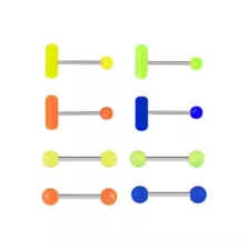 Multi-Pack Glow in the Dark Multicolor Pill and Ball Silver-Plated Tongue Barbells 8 Pack - 14 Gauge at Spencer's