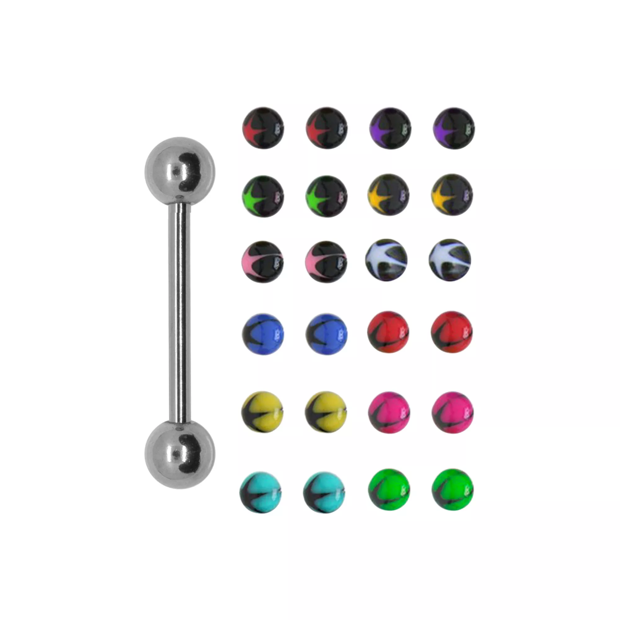 Silver-Plated Barbell with 24 Multi-Colored Star Extra Balls - 14 Gauge at Spencer's