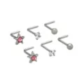 Multi-Pack ASTM F-136 Titanium CZ Star L-Bend Nose Rings 6 Pack - 20 Gauge at Spencer's