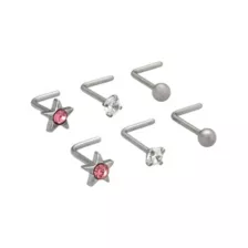 Multi-Pack ASTM F-136 Titanium CZ Star L-Bend Nose Rings 6 Pack - 20 Gauge at Spencer's