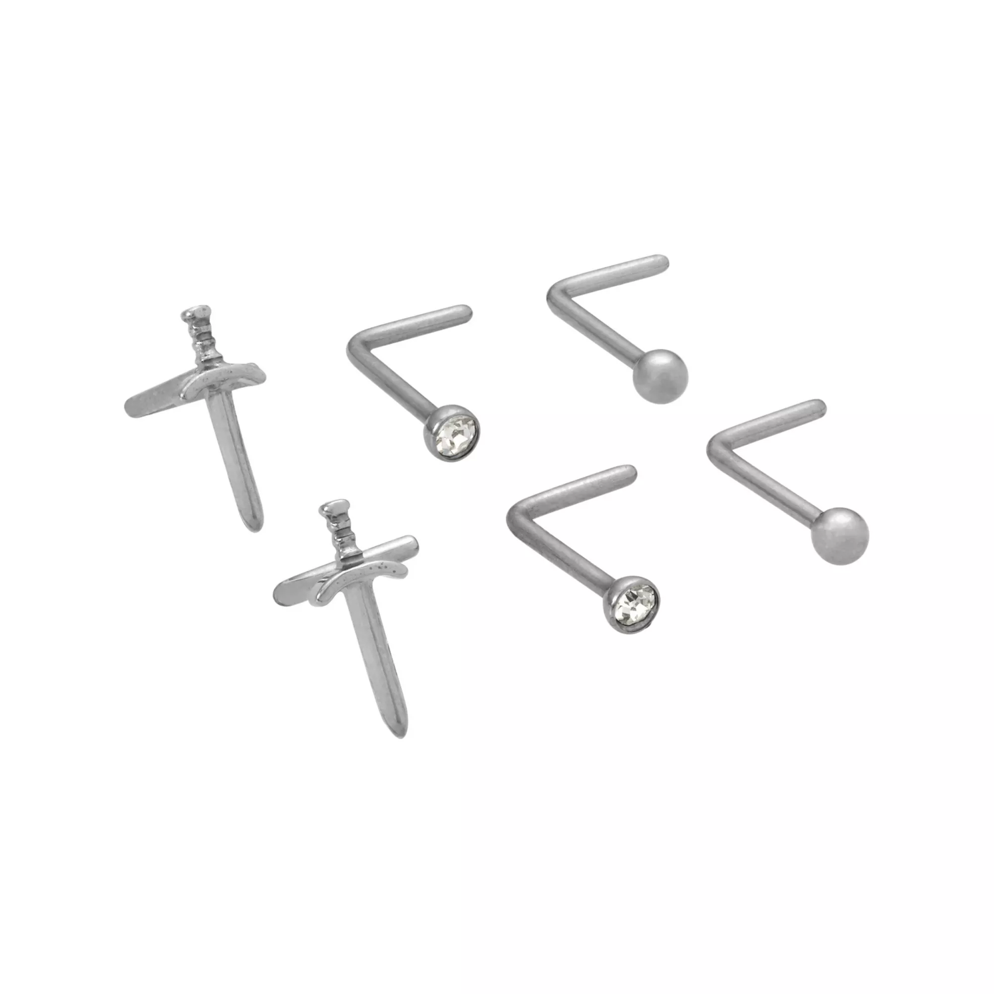 Multi-Pack ASTM F-136 Titanium CZ Dagger L-Bend Nose Rings 6 Pack - 20 Gauge at Spencer's