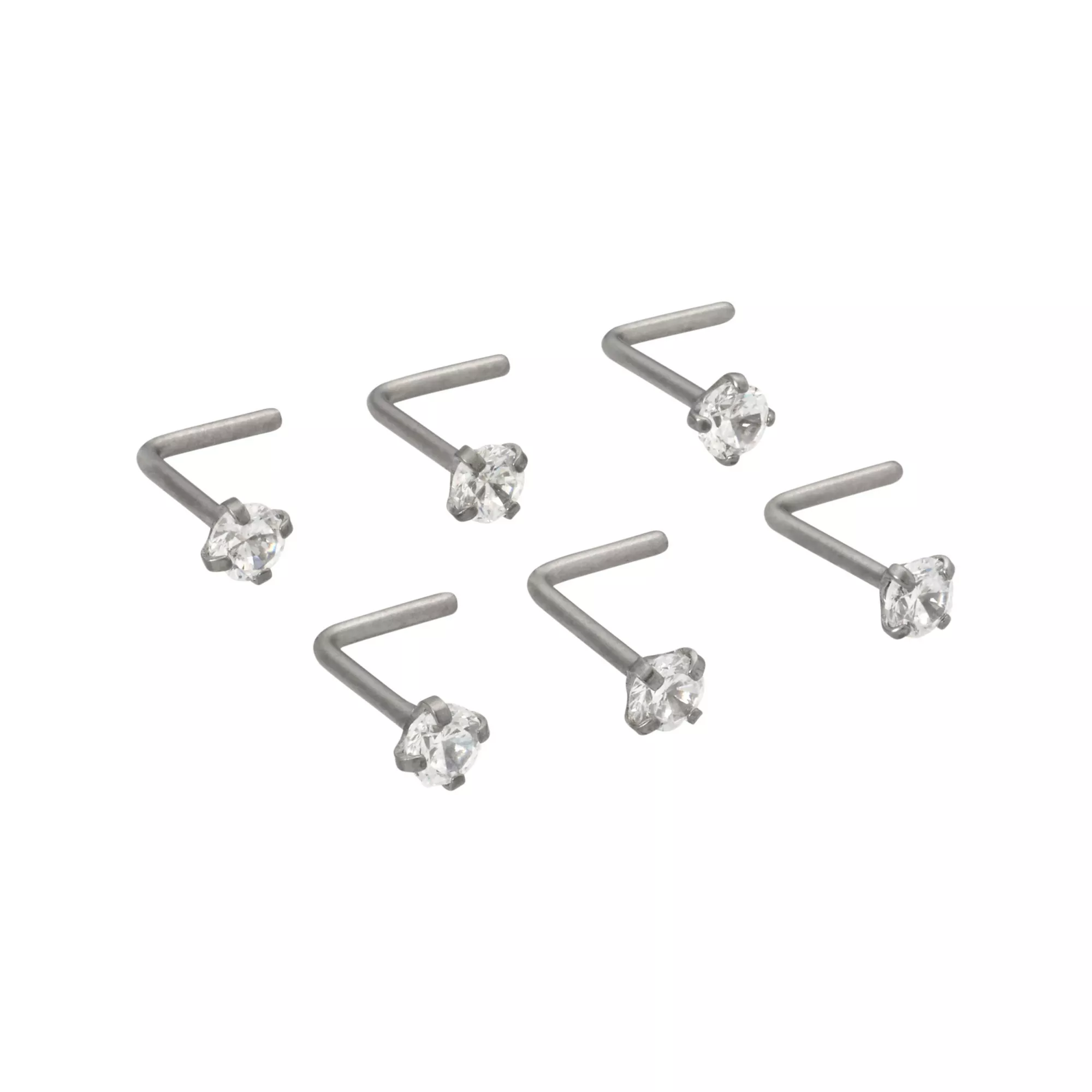 Multi-Pack ASTM F-136 Titanium Prong CZ Basic L-Bend Nose Rings 6 Pack - 20 Gauge at Spencer's
