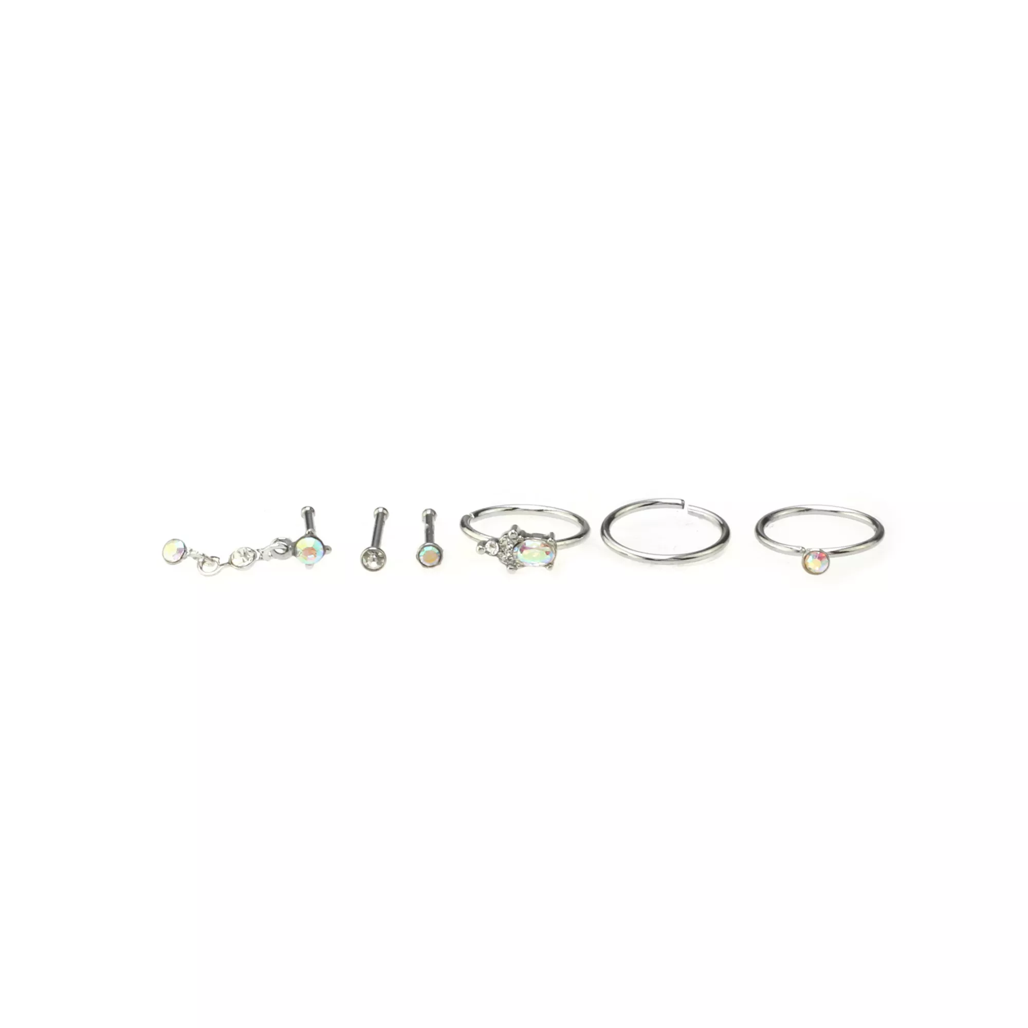 Multi-Pack Aurora Borealis Effect Nose Pins and Hoop Nose Rings 6 Pack - 20 Gauge