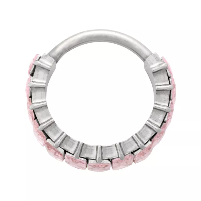ASTM F-136 Titanium Pink CZ Stack Hinged Septum Ring - 16 Gauge at Spencer's