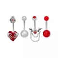Multi-Pack Titanium Bat and Heart Hands Belly Rings 4 Pack - 14 Gauge at Spencer's