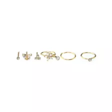 Multi-Pack Gold-Tone Aurora Borealis Effect Nose Pins and Hoop Nose Rings 6 Pack - 20 Gauge at Spencer's