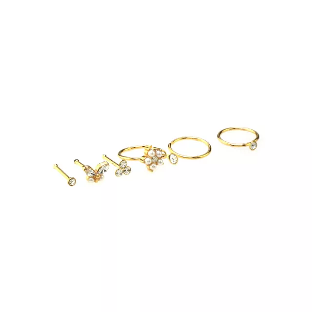 Multi-Pack Gold-Tone Aurora Borealis Effect Nose Pins and Hoop Nose Rings 6 Pack - 20 Gauge at Spencer's
