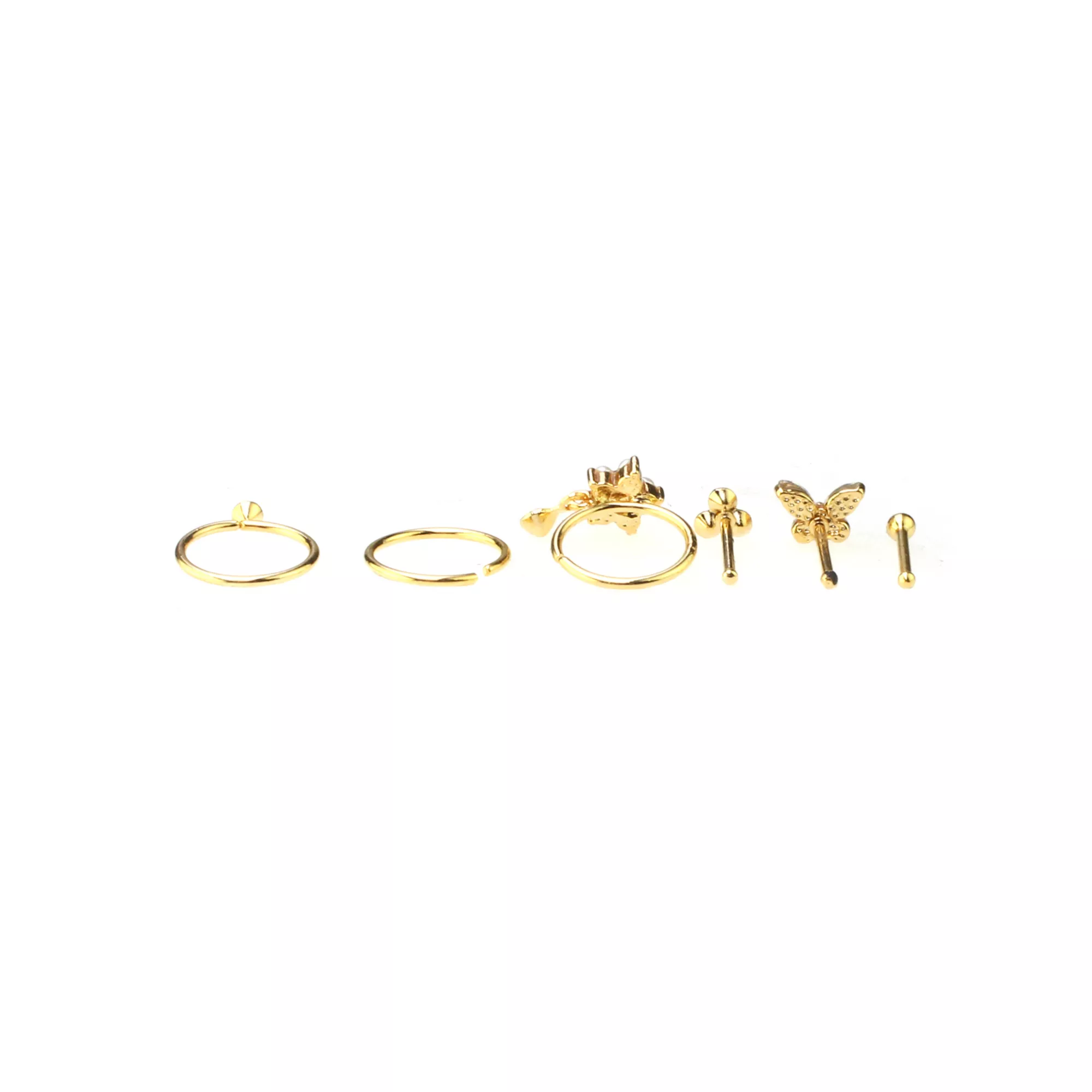 Multi-Pack Gold-Tone Aurora Borealis Effect Nose Pins and Hoop Nose Rings 6 Pack - 20 Gauge