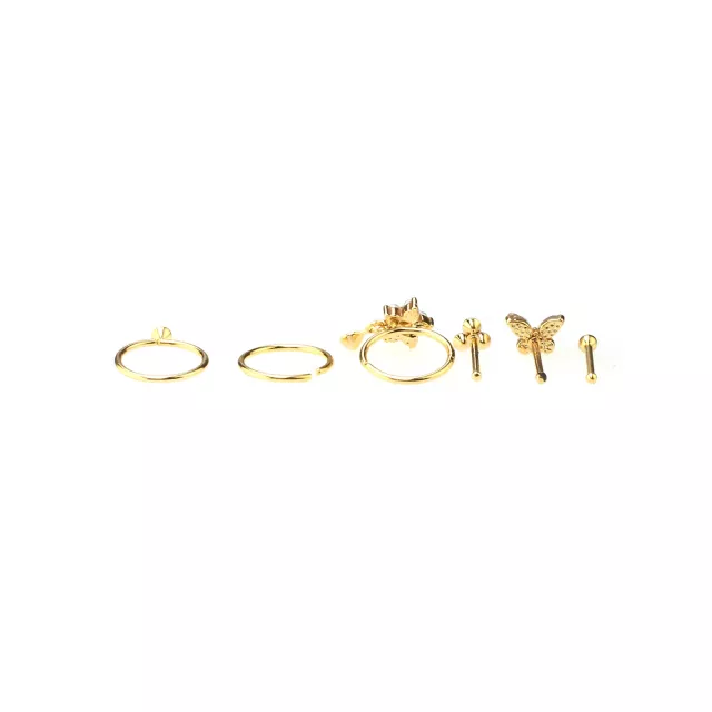 Multi-Pack Gold-Tone Aurora Borealis Effect Nose Pins and Hoop Nose Rings 6 Pack - 20 Gauge at Spencer's