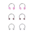 Multi-Pack Pink CZ Alien Silver-Tone Horseshoe Rings 3 Pack - 16 Gauge at Spencer's