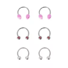 Multi-Pack Pink CZ Alien Silver-Tone Horseshoe Rings 3 Pack - 16 Gauge at Spencer's