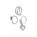 Multi-Pack Iridescent Clear CZ Heart Silver-Tone Titanium Nose Hoops 3 Pack - 20 Gauge at Spencer's