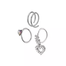 Multi-Pack Iridescent Clear CZ Heart Silver-Tone Titanium Nose Hoops 3 Pack - 20 Gauge at Spencer's