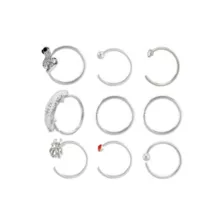 Multi-Pack Red and Clear CZ Creature Silver-Tone Titanium Nose Hoops 9 Pack - 20 Gauge at Spencer's